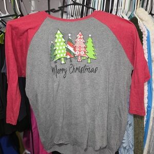 Kids Merry Christmas Raglan Tee - Gray & Red